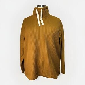 L.L. Bean Women's Mustard Waffle-Knit Turtleneck Sweater with Cream Drawcords